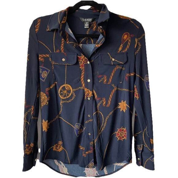 NEW Lauren Ralph Lauren Women's XSmall Medallion Print Button Up Shirt - Picture 6 of 7